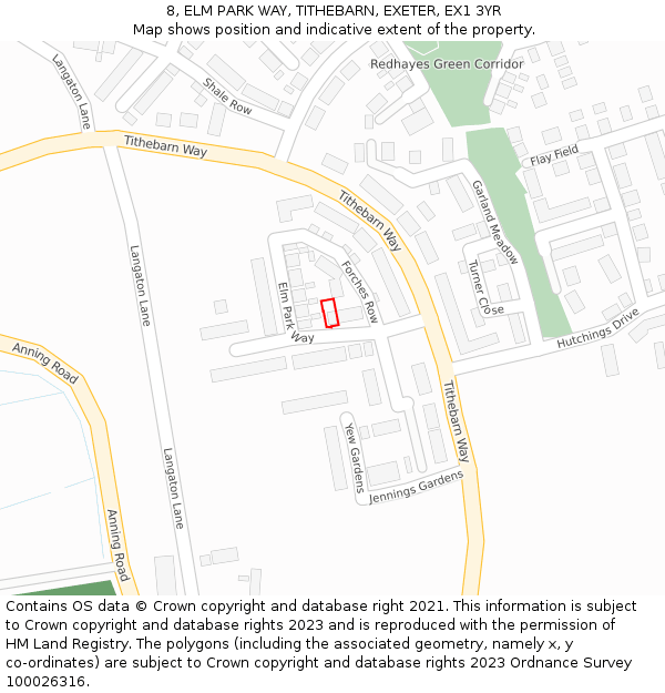 8, ELM PARK WAY, TITHEBARN, EXETER, EX1 3YR: Location map and indicative extent of plot