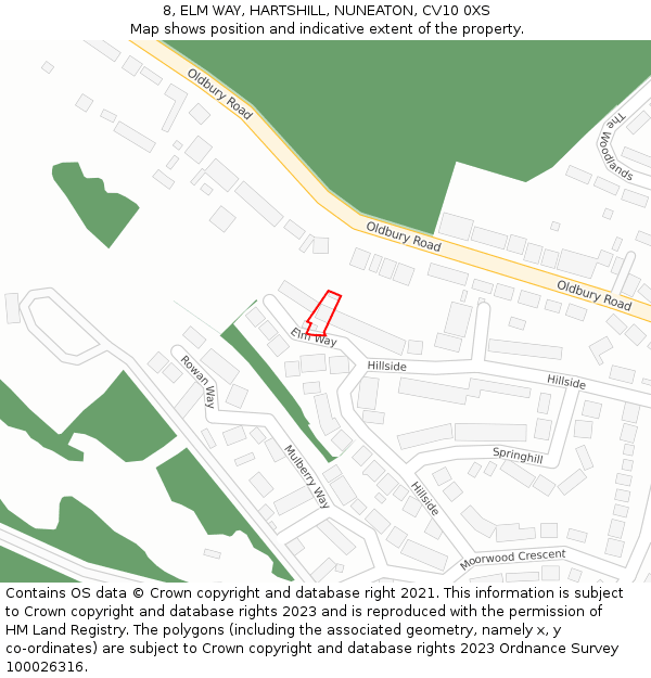 8, ELM WAY, HARTSHILL, NUNEATON, CV10 0XS: Location map and indicative extent of plot