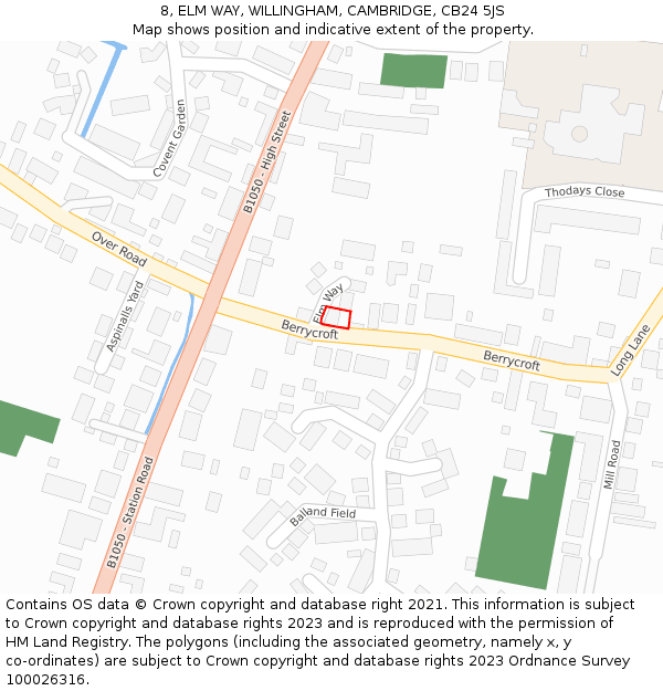8, ELM WAY, WILLINGHAM, CAMBRIDGE, CB24 5JS: Location map and indicative extent of plot