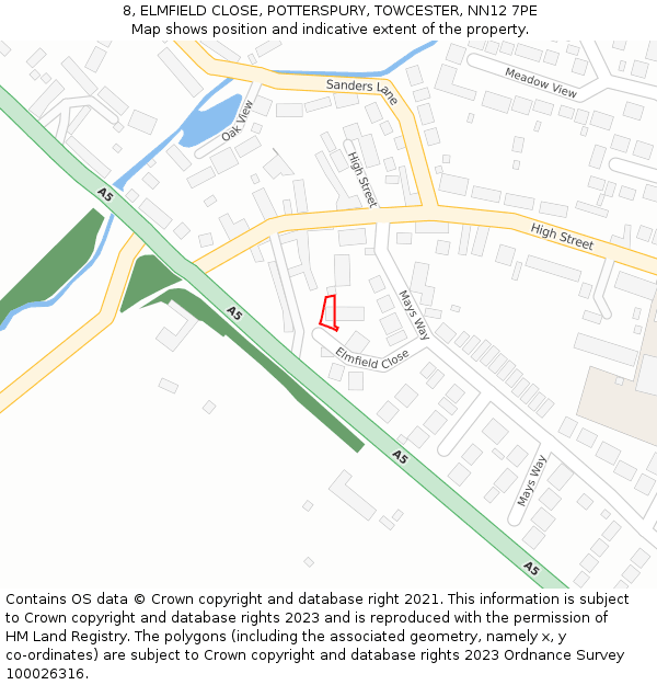 8, ELMFIELD CLOSE, POTTERSPURY, TOWCESTER, NN12 7PE: Location map and indicative extent of plot