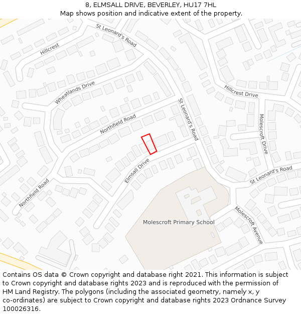 8, ELMSALL DRIVE, BEVERLEY, HU17 7HL: Location map and indicative extent of plot