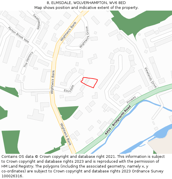 8, ELMSDALE, WOLVERHAMPTON, WV6 8ED: Location map and indicative extent of plot