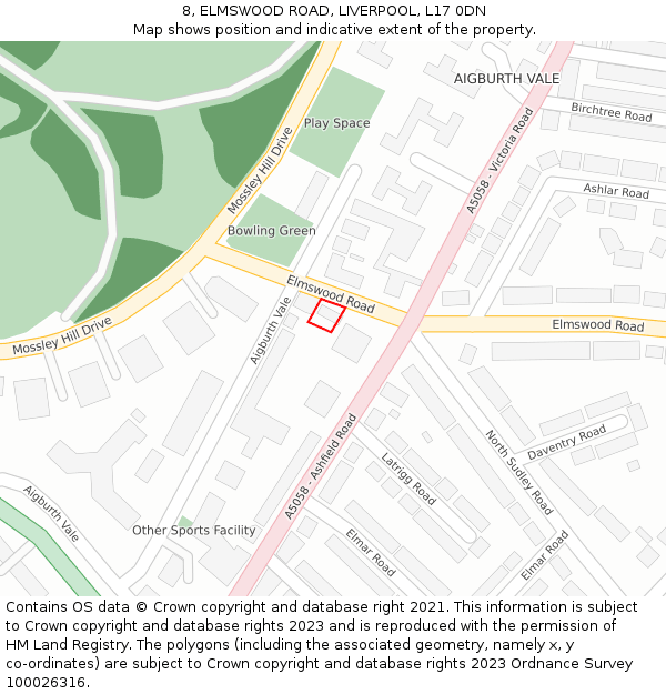 8, ELMSWOOD ROAD, LIVERPOOL, L17 0DN: Location map and indicative extent of plot