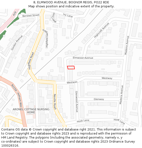 8, ELMWOOD AVENUE, BOGNOR REGIS, PO22 8DE: Location map and indicative extent of plot