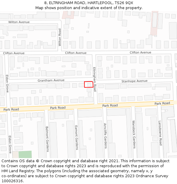 8, ELTRINGHAM ROAD, HARTLEPOOL, TS26 9QX: Location map and indicative extent of plot