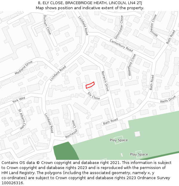 8, ELY CLOSE, BRACEBRIDGE HEATH, LINCOLN, LN4 2TJ: Location map and indicative extent of plot