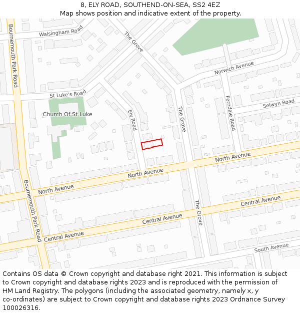 8, ELY ROAD, SOUTHEND-ON-SEA, SS2 4EZ: Location map and indicative extent of plot