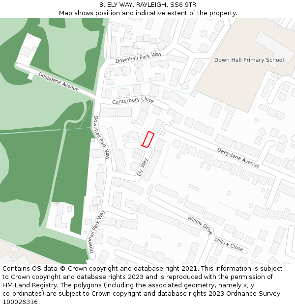 8, ELY WAY, RAYLEIGH, SS6 9TR: Location map and indicative extent of plot