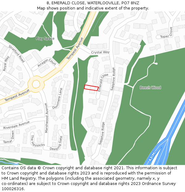 8, EMERALD CLOSE, WATERLOOVILLE, PO7 8NZ: Location map and indicative extent of plot