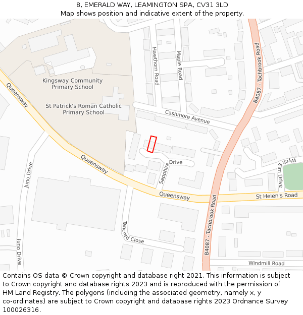 8, EMERALD WAY, LEAMINGTON SPA, CV31 3LD: Location map and indicative extent of plot