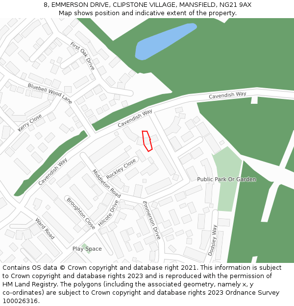 8, EMMERSON DRIVE, CLIPSTONE VILLAGE, MANSFIELD, NG21 9AX: Location map and indicative extent of plot