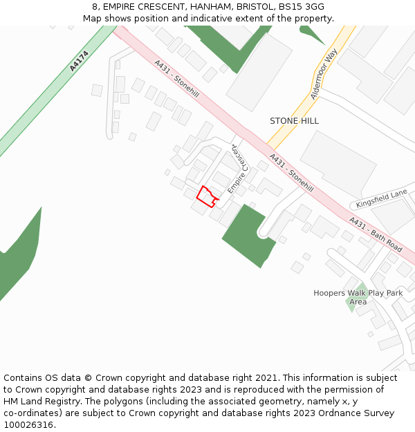 8, EMPIRE CRESCENT, HANHAM, BRISTOL, BS15 3GG: Location map and indicative extent of plot