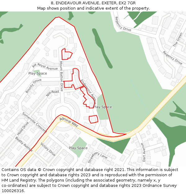 8, ENDEAVOUR AVENUE, EXETER, EX2 7GR: Location map and indicative extent of plot