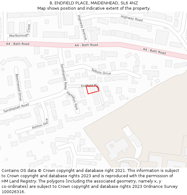 8, ENDFIELD PLACE, MAIDENHEAD, SL6 4NZ: Location map and indicative extent of plot