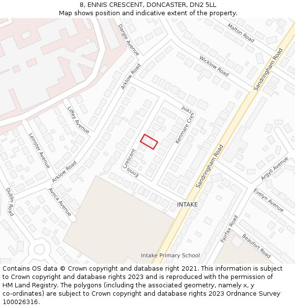 8, ENNIS CRESCENT, DONCASTER, DN2 5LL: Location map and indicative extent of plot