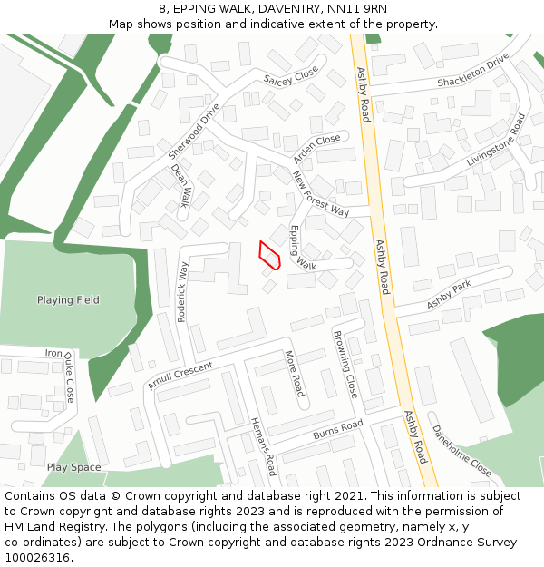 8, EPPING WALK, DAVENTRY, NN11 9RN: Location map and indicative extent of plot