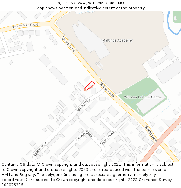 8, EPPING WAY, WITHAM, CM8 1NQ: Location map and indicative extent of plot
