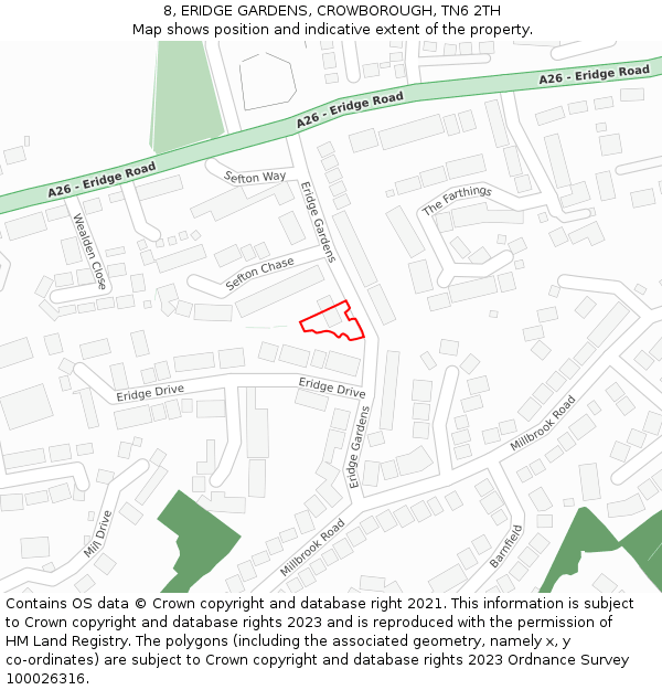 8, ERIDGE GARDENS, CROWBOROUGH, TN6 2TH: Location map and indicative extent of plot