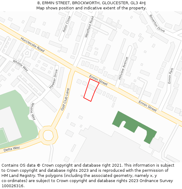 8, ERMIN STREET, BROCKWORTH, GLOUCESTER, GL3 4HJ: Location map and indicative extent of plot