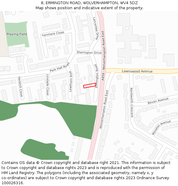 8, ERMINGTON ROAD, WOLVERHAMPTON, WV4 5DZ: Location map and indicative extent of plot