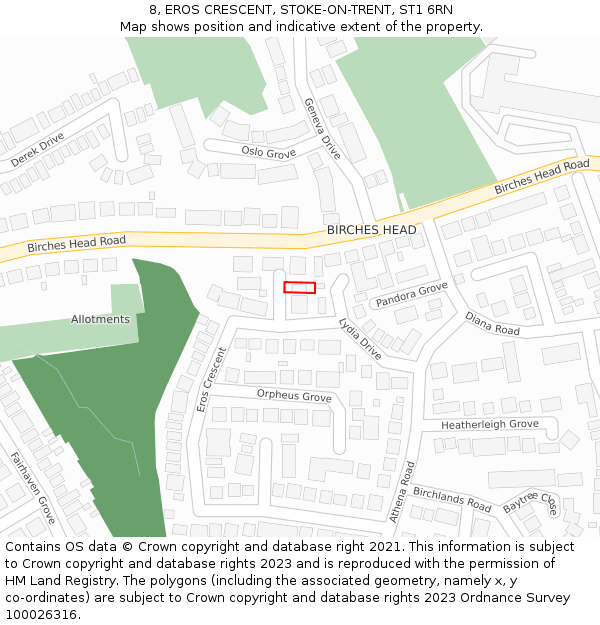 8, EROS CRESCENT, STOKE-ON-TRENT, ST1 6RN: Location map and indicative extent of plot