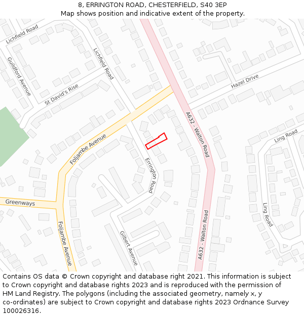 8, ERRINGTON ROAD, CHESTERFIELD, S40 3EP: Location map and indicative extent of plot