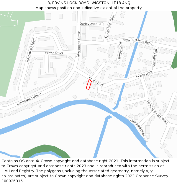 8, ERVINS LOCK ROAD, WIGSTON, LE18 4NQ: Location map and indicative extent of plot