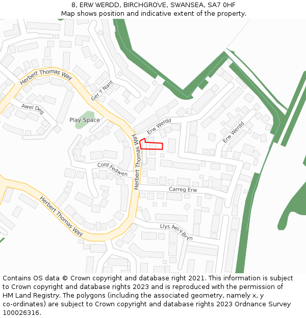 8, ERW WERDD, BIRCHGROVE, SWANSEA, SA7 0HF: Location map and indicative extent of plot