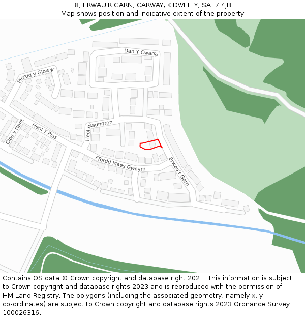 8, ERWAU'R GARN, CARWAY, KIDWELLY, SA17 4JB: Location map and indicative extent of plot