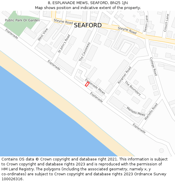 8, ESPLANADE MEWS, SEAFORD, BN25 1JN: Location map and indicative extent of plot