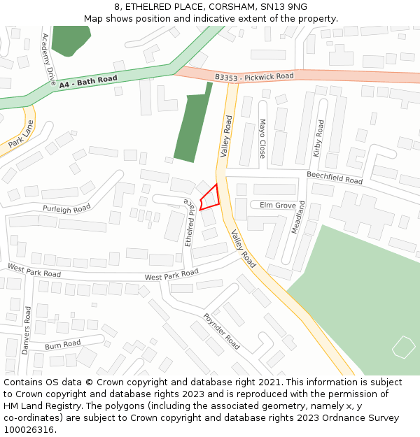 8, ETHELRED PLACE, CORSHAM, SN13 9NG: Location map and indicative extent of plot