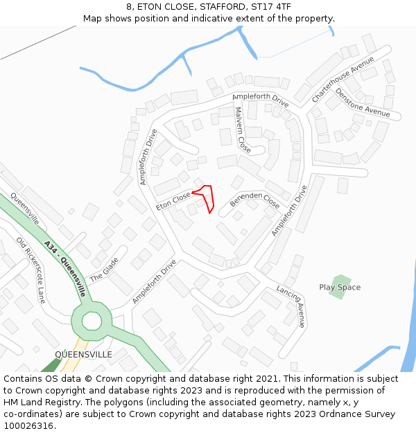 8, ETON CLOSE, STAFFORD, ST17 4TF: Location map and indicative extent of plot