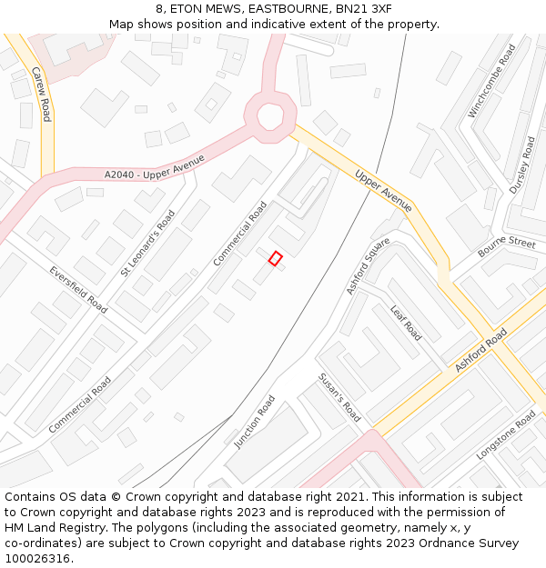 8, ETON MEWS, EASTBOURNE, BN21 3XF: Location map and indicative extent of plot