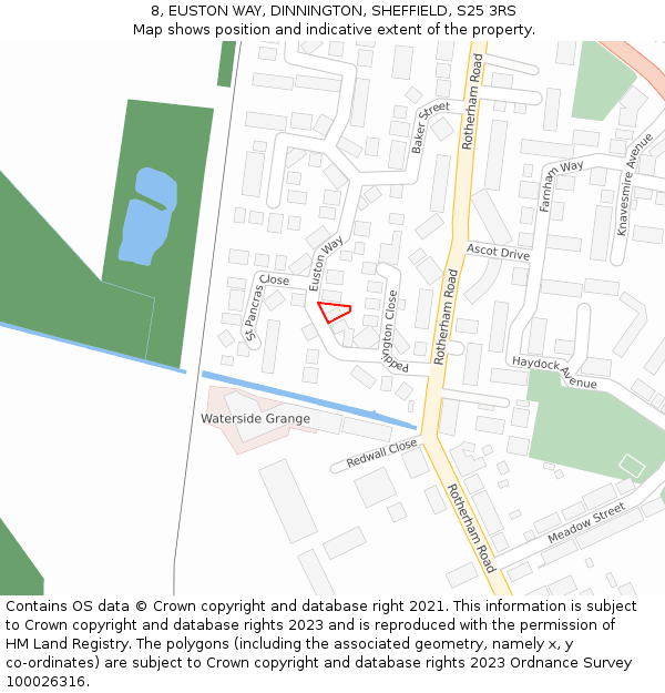 8, EUSTON WAY, DINNINGTON, SHEFFIELD, S25 3RS: Location map and indicative extent of plot