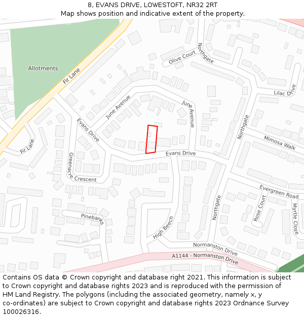 8, EVANS DRIVE, LOWESTOFT, NR32 2RT: Location map and indicative extent of plot