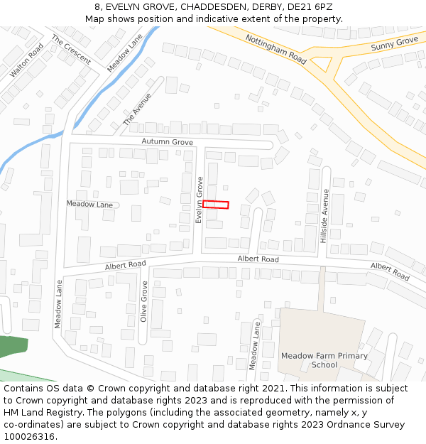 8, EVELYN GROVE, CHADDESDEN, DERBY, DE21 6PZ: Location map and indicative extent of plot