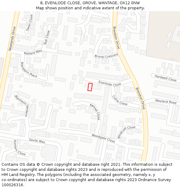 8, EVENLODE CLOSE, GROVE, WANTAGE, OX12 0NW: Location map and indicative extent of plot