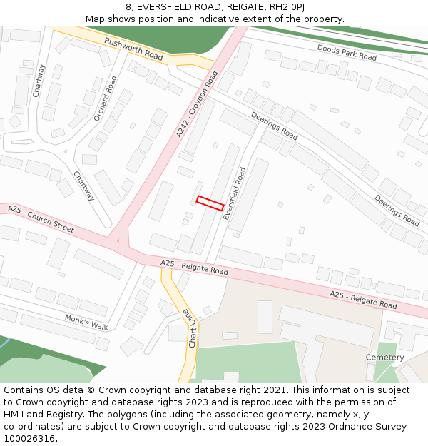 8, EVERSFIELD ROAD, REIGATE, RH2 0PJ: Location map and indicative extent of plot