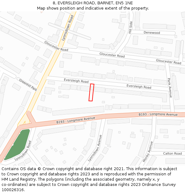 8, EVERSLEIGH ROAD, BARNET, EN5 1NE: Location map and indicative extent of plot