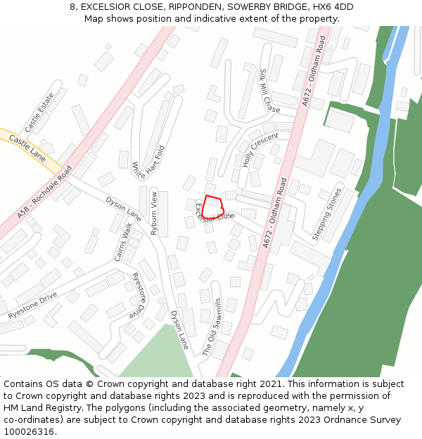 8, EXCELSIOR CLOSE, RIPPONDEN, SOWERBY BRIDGE, HX6 4DD: Location map and indicative extent of plot