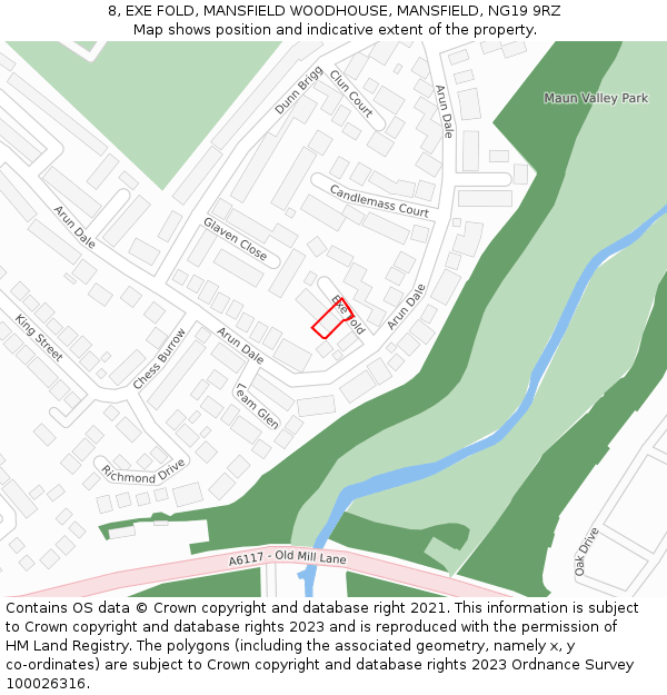 8, EXE FOLD, MANSFIELD WOODHOUSE, MANSFIELD, NG19 9RZ: Location map and indicative extent of plot