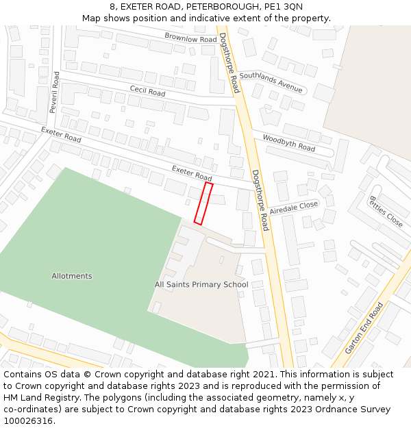 8, EXETER ROAD, PETERBOROUGH, PE1 3QN: Location map and indicative extent of plot