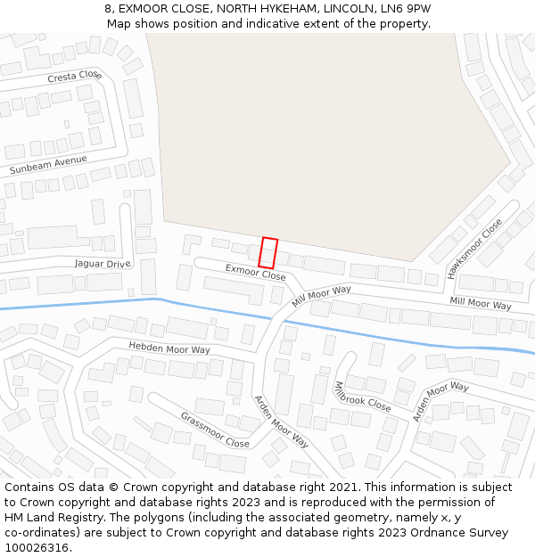 8, EXMOOR CLOSE, NORTH HYKEHAM, LINCOLN, LN6 9PW: Location map and indicative extent of plot