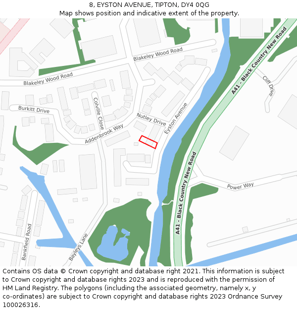 8, EYSTON AVENUE, TIPTON, DY4 0QG: Location map and indicative extent of plot