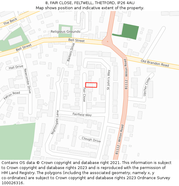 8, FAIR CLOSE, FELTWELL, THETFORD, IP26 4AU: Location map and indicative extent of plot