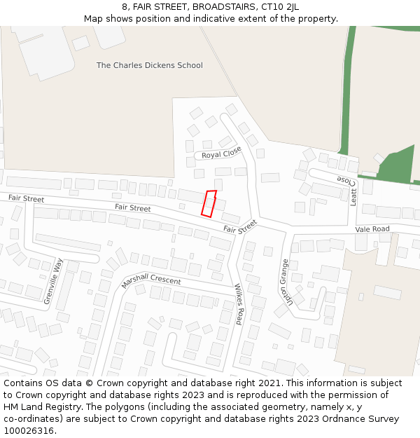 8, FAIR STREET, BROADSTAIRS, CT10 2JL: Location map and indicative extent of plot