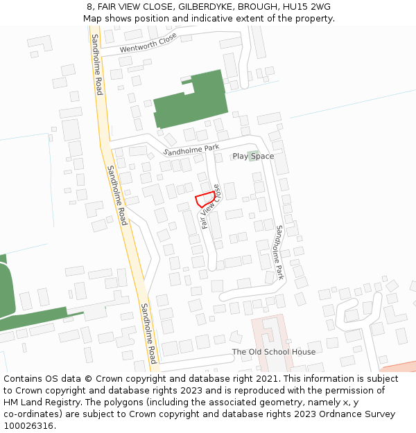 8, FAIR VIEW CLOSE, GILBERDYKE, BROUGH, HU15 2WG: Location map and indicative extent of plot