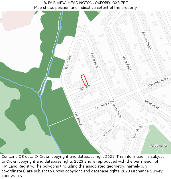 8, FAIR VIEW, HEADINGTON, OXFORD, OX3 7EZ: Location map and indicative extent of plot