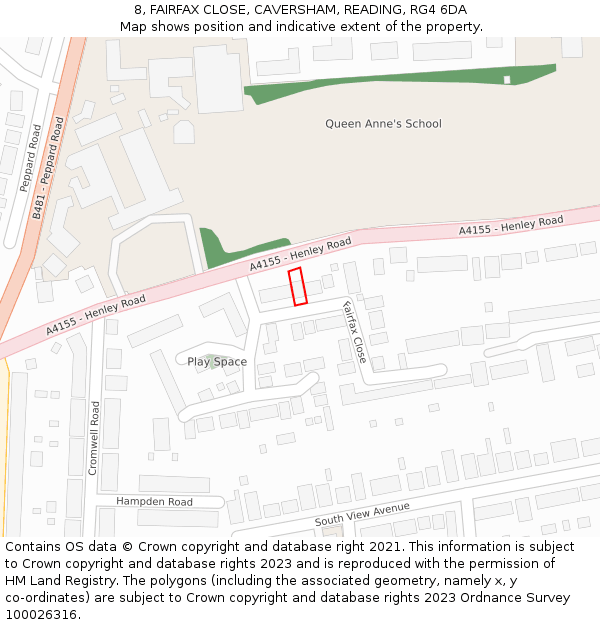 8, FAIRFAX CLOSE, CAVERSHAM, READING, RG4 6DA: Location map and indicative extent of plot