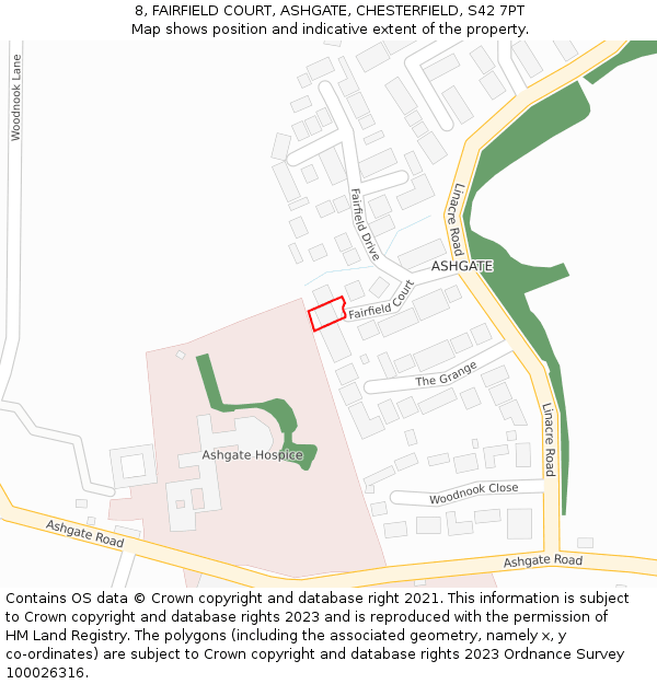 8, FAIRFIELD COURT, ASHGATE, CHESTERFIELD, S42 7PT: Location map and indicative extent of plot